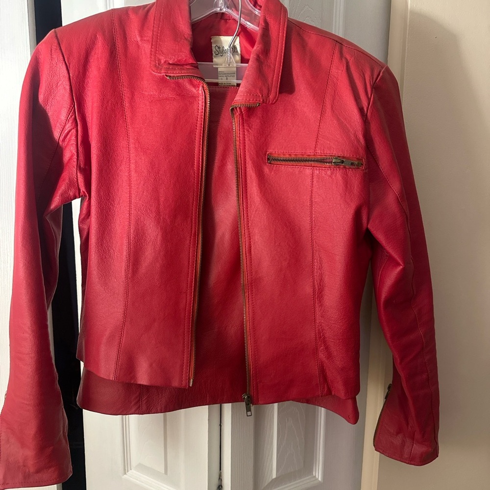 Styleworks vibrant red leather suit